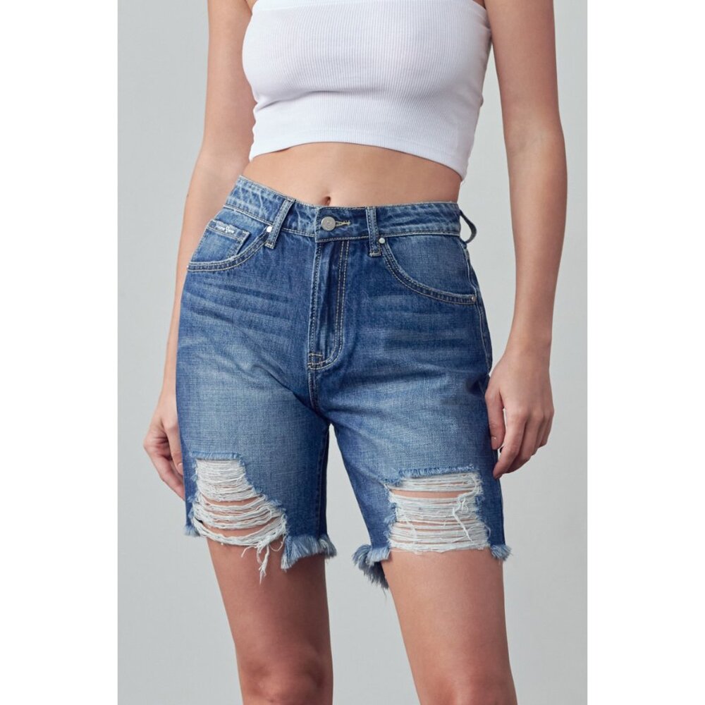 NWT Denim Lab High Rise Ripped Bermuda Denim Shorts, 100% Cotton, Distressed